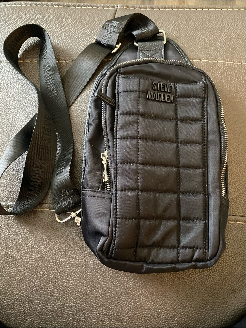 Steve Madden Black Quilted Crossbody Sling Bag